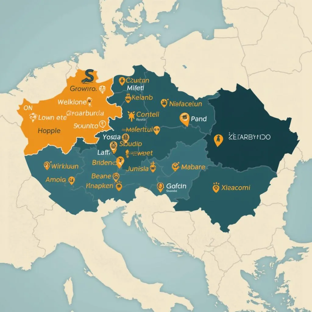 Mapa Slovenska s označením pôsobnosti